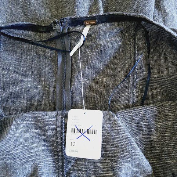 Free People Women’s Jumpsuit Rumi Blue Off The Shoulder Pleated Wide Leg Size 12 - Picture 9 of 12